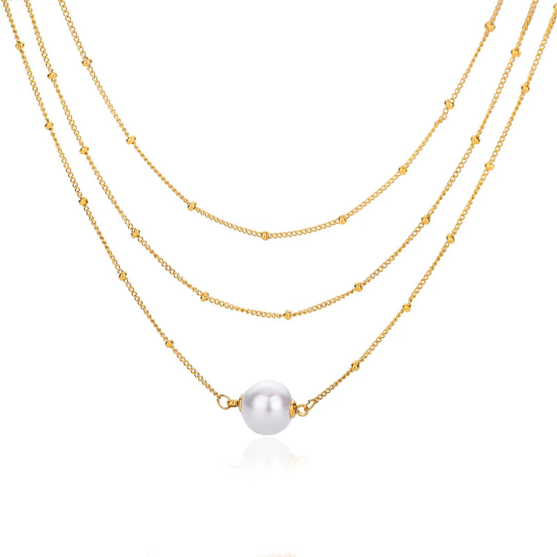 Gothic Layer Chains Pearl Choker Necklace Stainless Steel Wedding Gift
