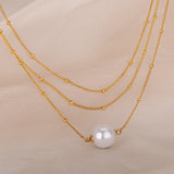 Gothic Layer Chains Pearl Choker Necklace Stainless Steel Wedding Gift