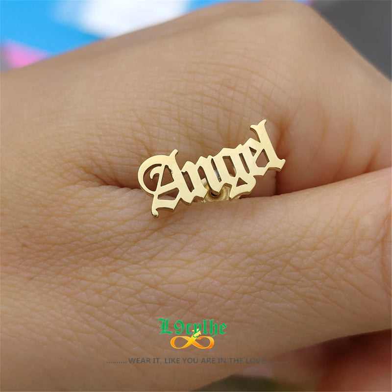 Gothic Name Stud Earrings Stainless Steel Jewelry Personalized Gift