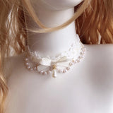 Gothic Lace Choker Necklace Retro Lolita Accessories Sweet Pearl Bowknot Choker