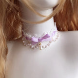 Gothic Lace Choker Necklace Retro Lolita Accessories Sweet Pearl Bowknot Choker