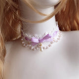 Gothic Lace Choker Necklace Retro Lolita Accessories Sweet Pearl Bowknot Choker