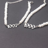Gothic Number Pearl Bracelet 1993-2001 Stainless Steel Birth Year Charm Bracelet