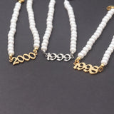 Gothic Number Pearl Bracelet 1993-2001 Stainless Steel Birth Year Charm Bracelet
