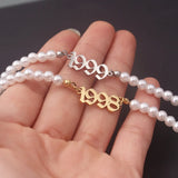 Gothic Number Pearl Bracelet 1993-2001 Stainless Steel Birth Year Charm Bracelet