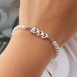 Gothic Number Pearl Bracelet 1993-2001 Stainless Steel Birth Year Charm Bracelet