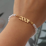 Gothic Number Pearl Bracelet 1993-2001 Stainless Steel Birth Year Charm Bracelet