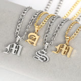 Gothic Old English Initial Capital Pendant Necklace 18K Stainless Steel