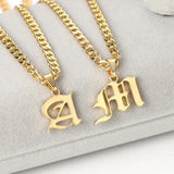 Gothic Old English Initial Capital Pendant Necklace 18K Stainless Steel