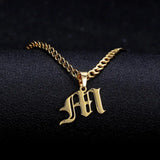 Gothic Old English Initial Capital Pendant Necklace 18K Stainless Steel