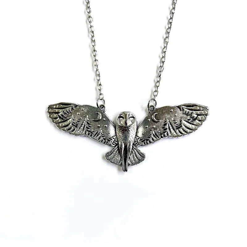 Gothic Owl Night Moon Forest Pendant Necklace Punk Hip Hop Retro Men And Women