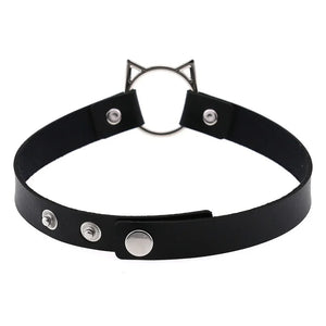 Gothic PU Leather Cat Spike Rivet Collar Choker Necklace for Women