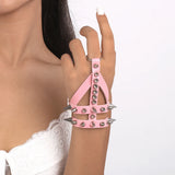 Gothic Spike Bracelet Double Layer Pink Leather Bangle Jewelry