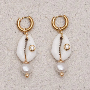 Bohemian Crystal Evil Eye Shell Pearl Earrings