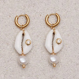 Bohemian Crystal Evil Eye Shell Pearl Earrings