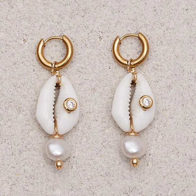 Bohemian Crystal Evil Eye Shell Pearl Earrings