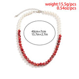 Gothic Pearl Blood Drop Necklace Short Choker Tassel Multilayer Neck Jewelry