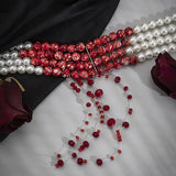 Gothic Pearl Blood Drop Necklace Short Choker Tassel Multilayer Neck Jewelry