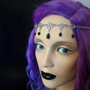 Gothic Pentagram Head Chain Wizard Crystal Hair Band Goth Halloween Accessories