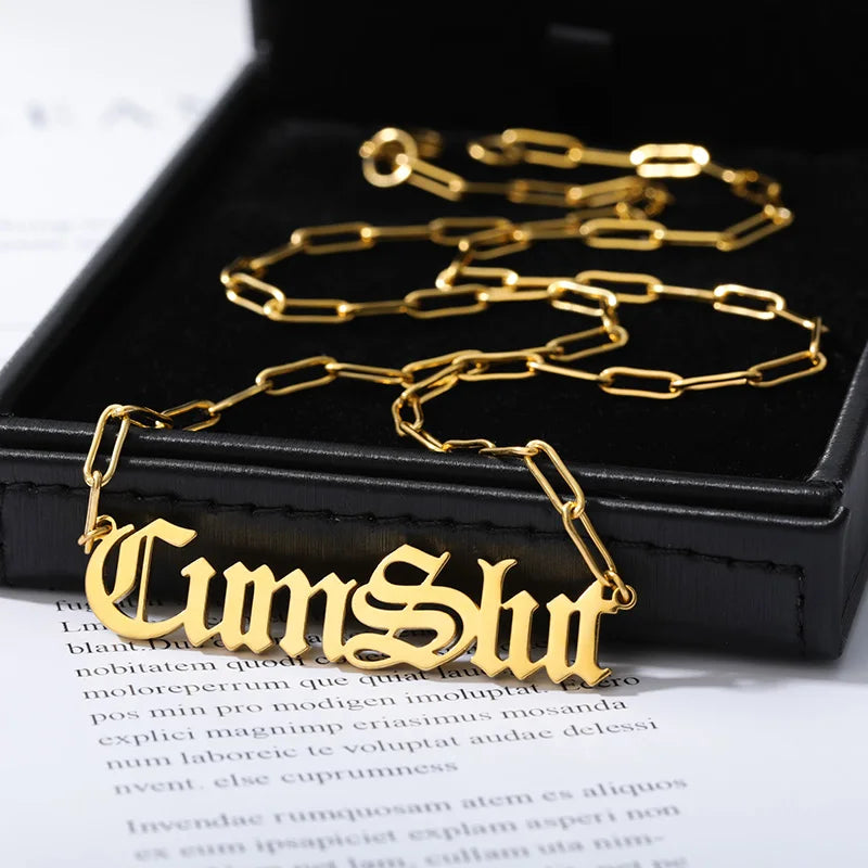 Gothic Custom Name Necklace Stainless Steel Old English Name Men Punk Jewelry