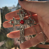 Gothic Pink Cross Necklace Y2K Purple Zircon Punk Pendant Necklace