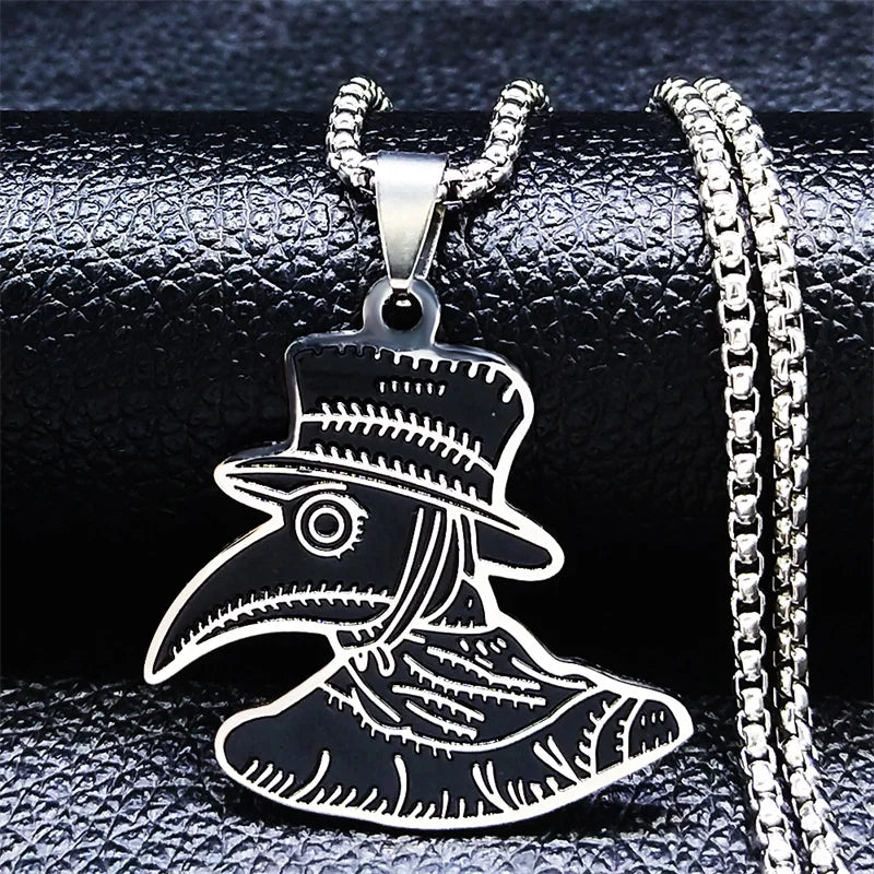 Plague Doctor Steel Necklace Pendant Silver Jewelry Halloween Gift