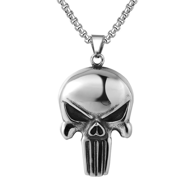 Gothic Skull Pendant Necklace Men's Chain Stainless Steel Biker Necklace