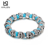 Gothic Punk Skull Head Bracelet Stainless Steel Beads Bangle