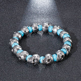 Gothic Punk Skull Head Bracelet Stainless Steel Beads Bangle