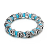Gothic Punk Skull Head Bracelet Stainless Steel Beads Bangle