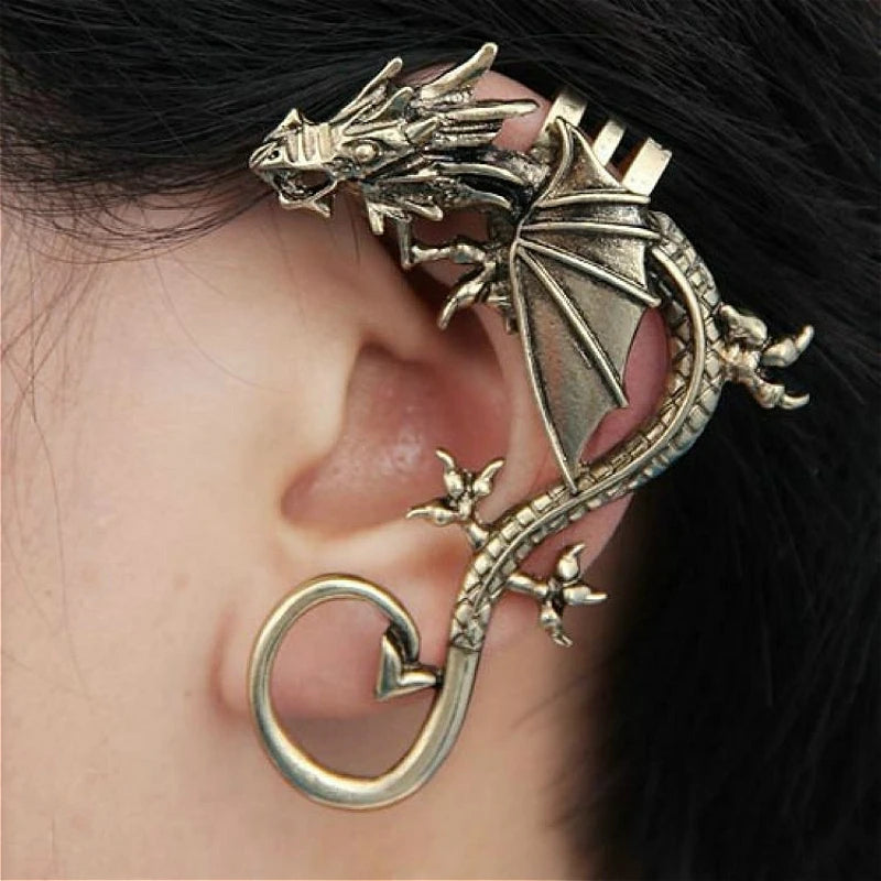Gothic Punk Dragon Earrings Vintage Cuff Earrings