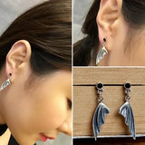 Antique S925 Sterling Silver Demon Bat Wings Earrings
