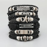 Gothic Punk Leather Bracelets Set Men Cross Skull Charms Wristband