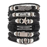 Gothic Punk Leather Bracelets Set Men Cross Skull Charms Wristband