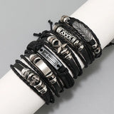 Gothic Punk Leather Bracelets Set Men Cross Skull Charms Wristband