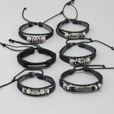 Gothic Punk Leather Bracelets Set Men Cross Skull Charms Wristband