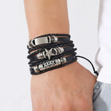 Gothic Punk Leather Bracelets Set Men Cross Skull Charms Wristband