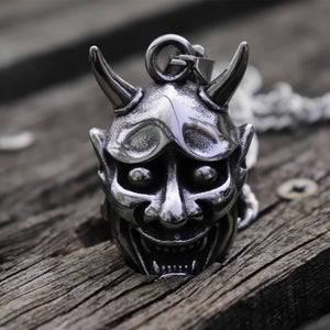 Gothic Punk Mens Hannya Ghost Mask Pendant Necklace 316L Stainless Steel