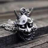 Gothic Punk Mens Hannya Ghost Mask Pendant Necklace 316L Stainless Steel