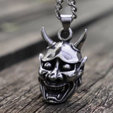 Gothic Punk Mens Hannya Ghost Mask Pendant Necklace 316L Stainless Steel