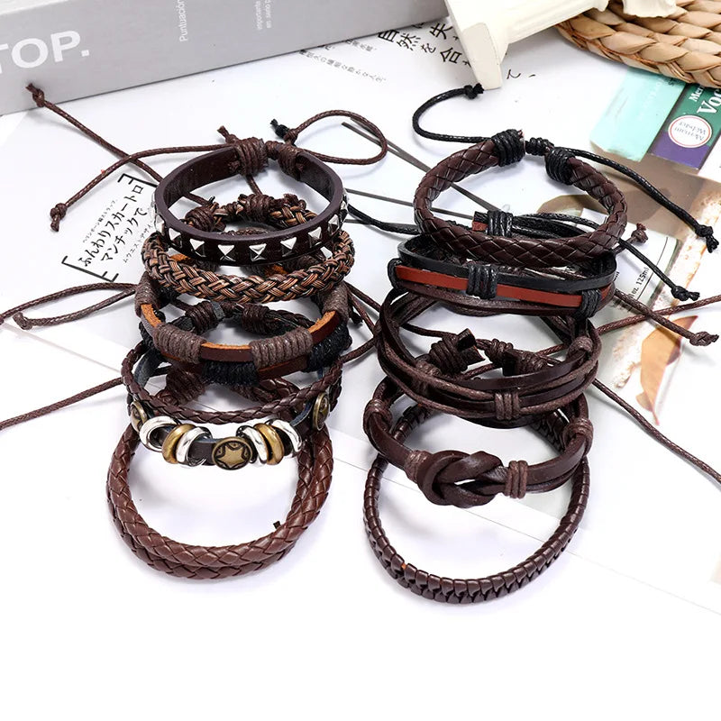 Gothic Punk Multilayer Leather Bracelet Set for Men