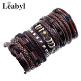 Gothic Punk Multilayer Leather Bracelet Set for Men