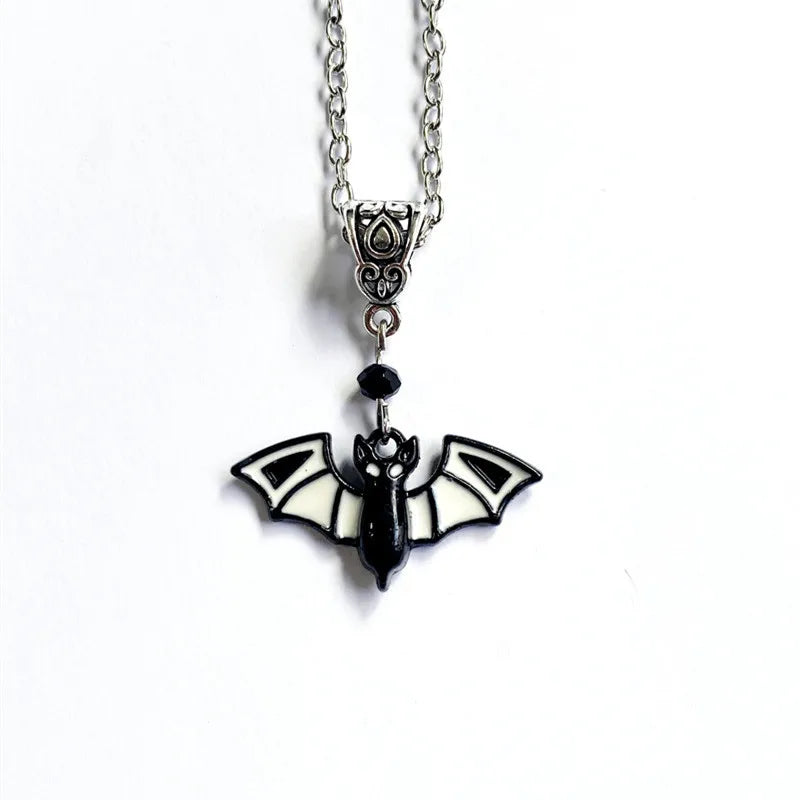 Gothic Punk Bat Enamel Pendant Necklace