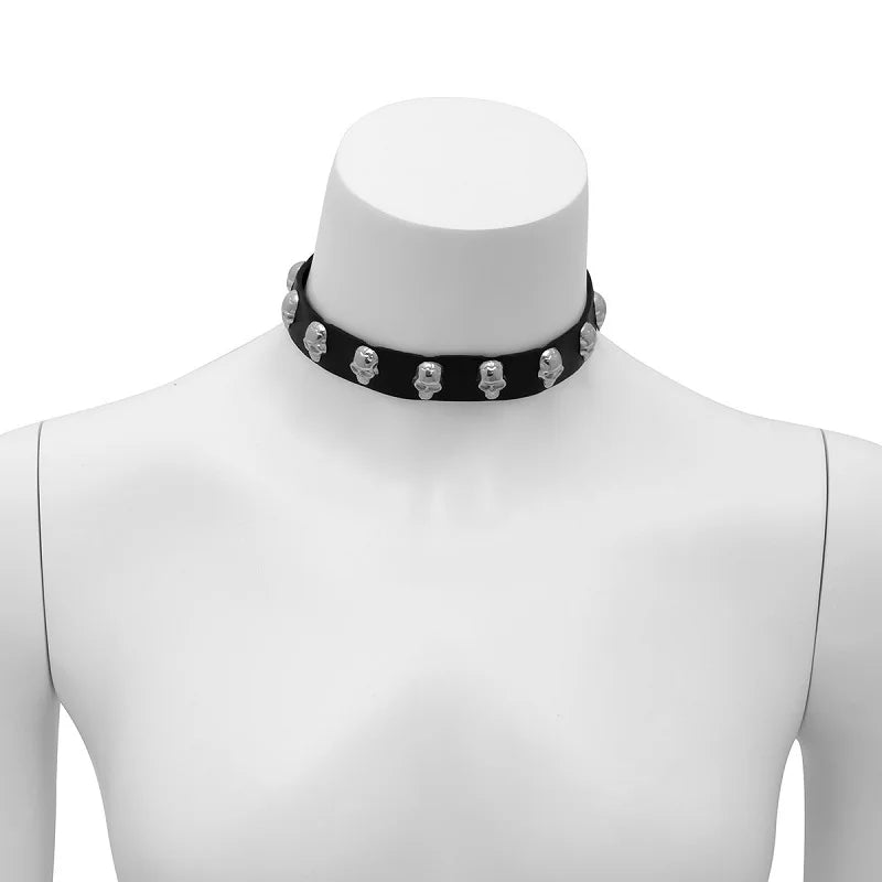 Gothic Punk Skull Studded Choker Necklace