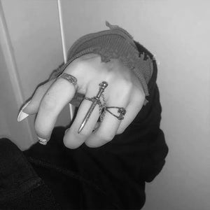 Gothic Punk Skull Sword Movable Plug-in Finger Ring