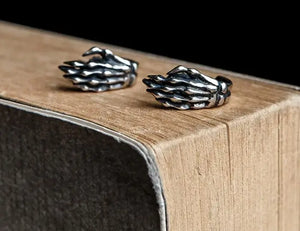 Vintage 925 Silver Ghost Skull Hand Earrings