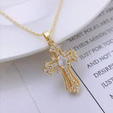 Gothic Punk Style Cross Pendant Necklace for Women's Collarbone Chain