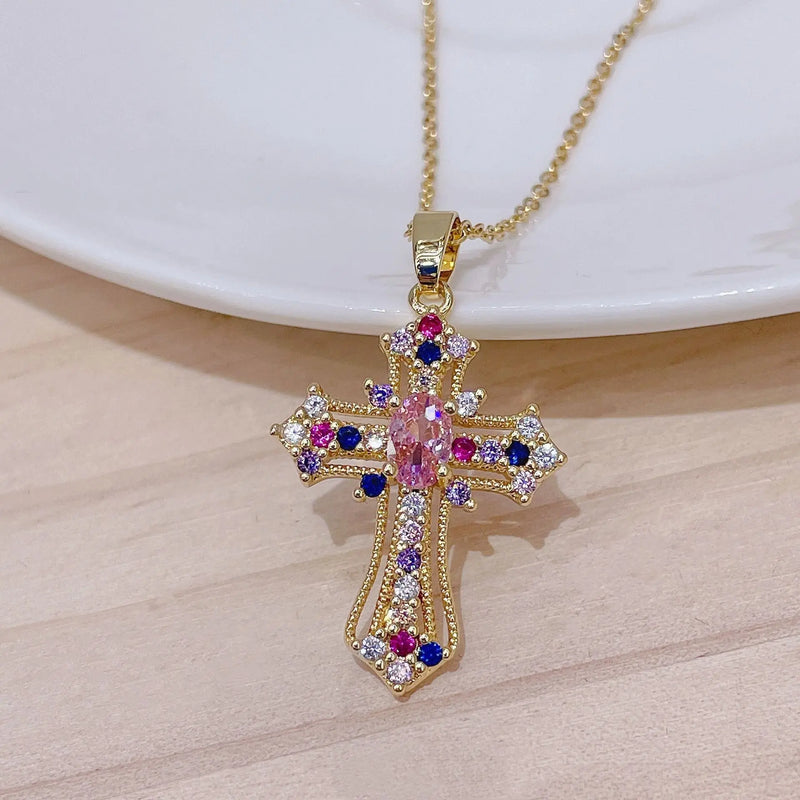 Gothic Punk Style Cross Pendant Necklace for Women's Collarbone Chain
