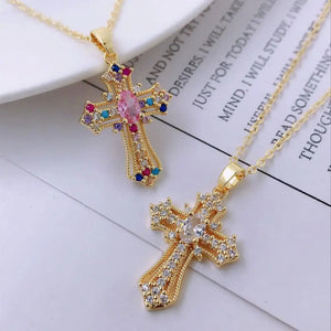 Gothic Punk Style Cross Pendant Necklace for Women's Collarbone Chain