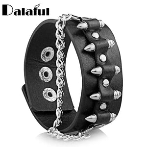 Gothic Punk Unique Bullet Shape Chain Link Rock Cuff Leather Bracelet Bangle